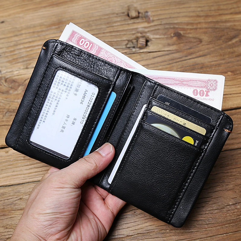High Quality Cowhide Wallet Ultra Thin Soft Real Leather Mens Credit Card Holder Purse Luxury Black Brown Stylish Simple Wallets