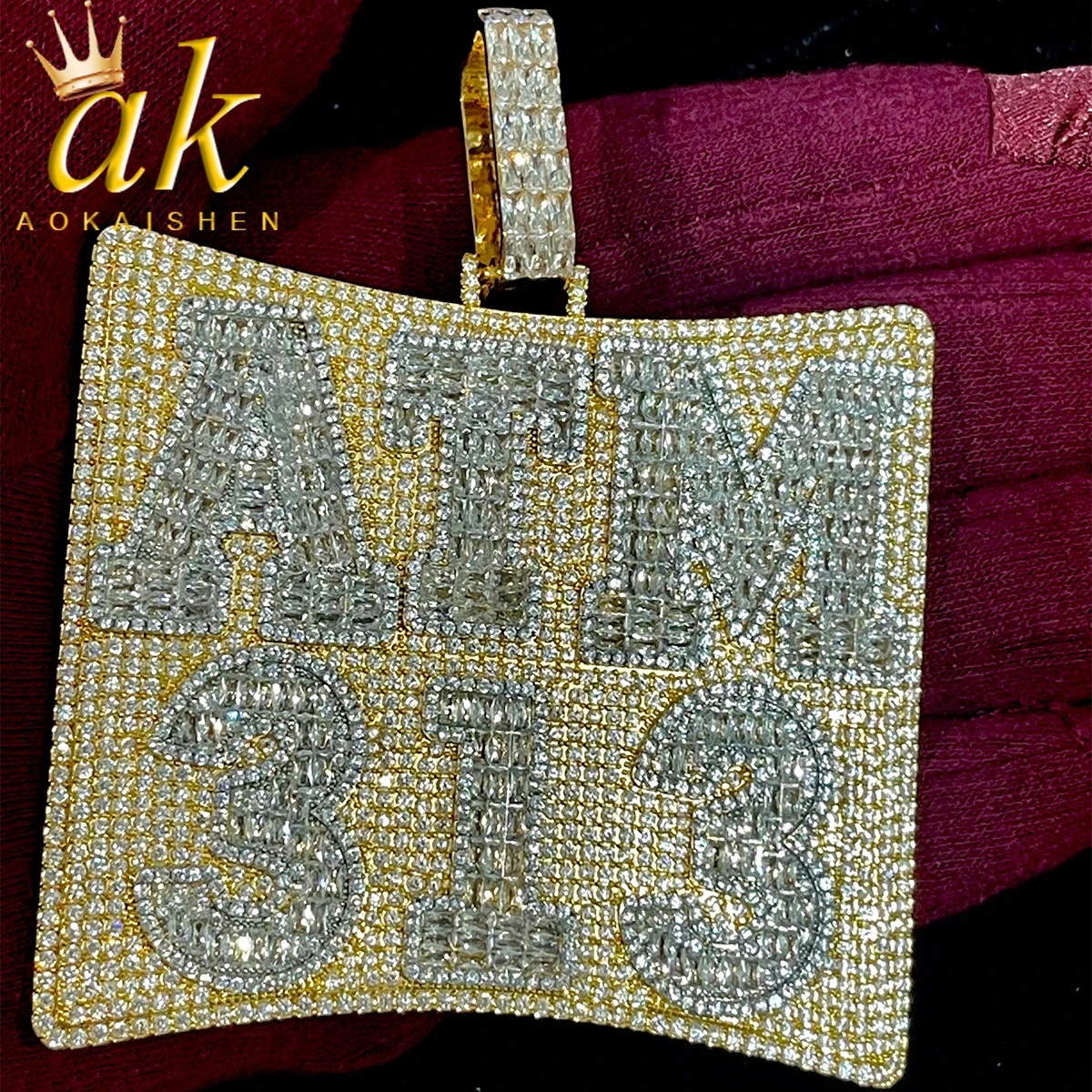 

Custom Curved Army Card Letters Name Pendant Necklace Solid Back Ice Zircon Hip Hop Chain For Men Fashion Rock Rapper Jewelry