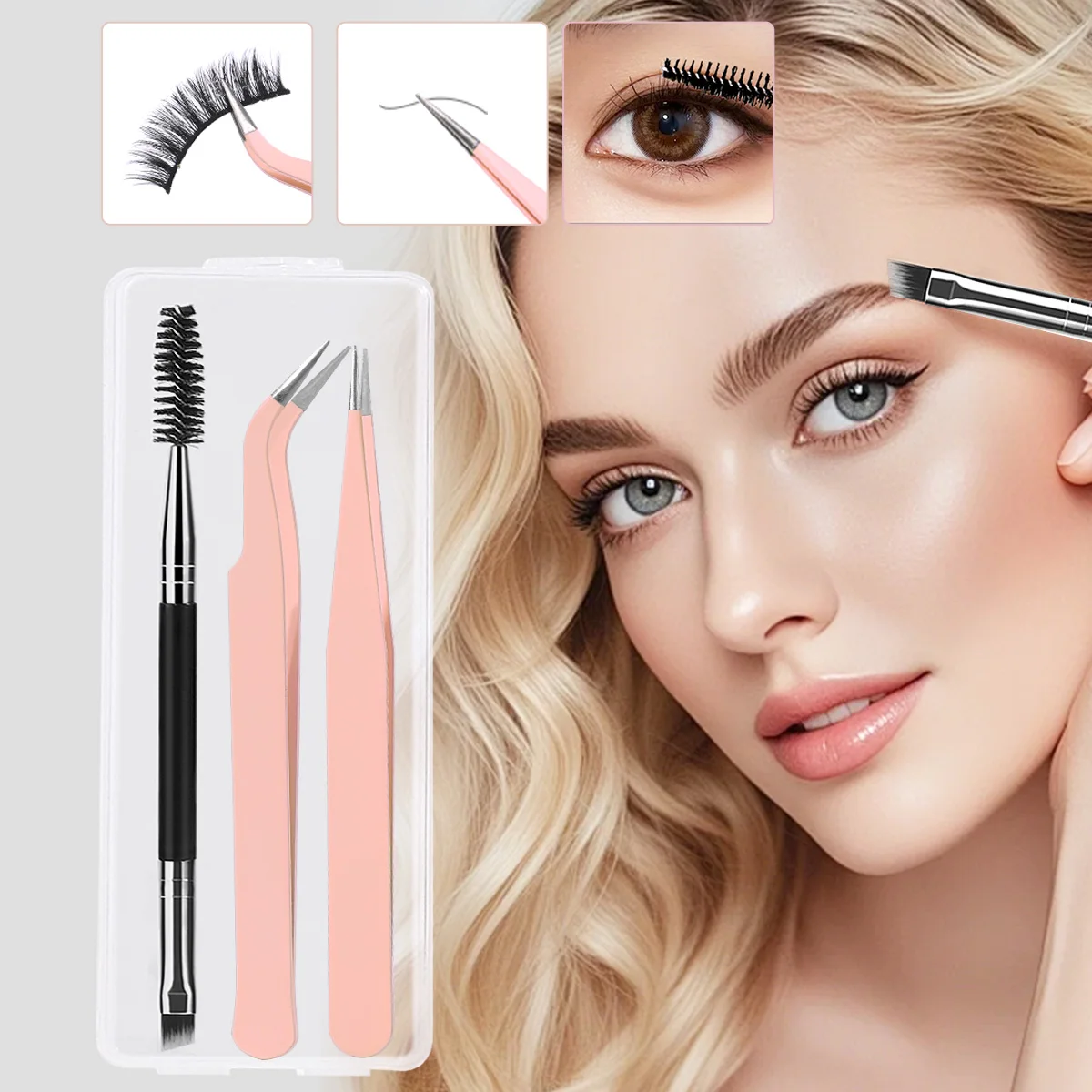4-teilige Augenbrauenpinzette mit Aufbewahrungsbox, Beauty-Pfropfen von Wimpern und Kämmen, täglicher Gebrauch