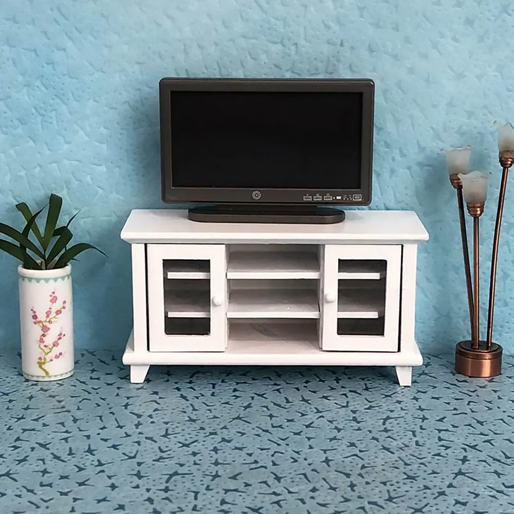 

Изысканная деревянная тумба под телевизор в масштабе 1:12, миниатюрная мебель для декора кукольного домика, белая, для украшения гостиной или офиса