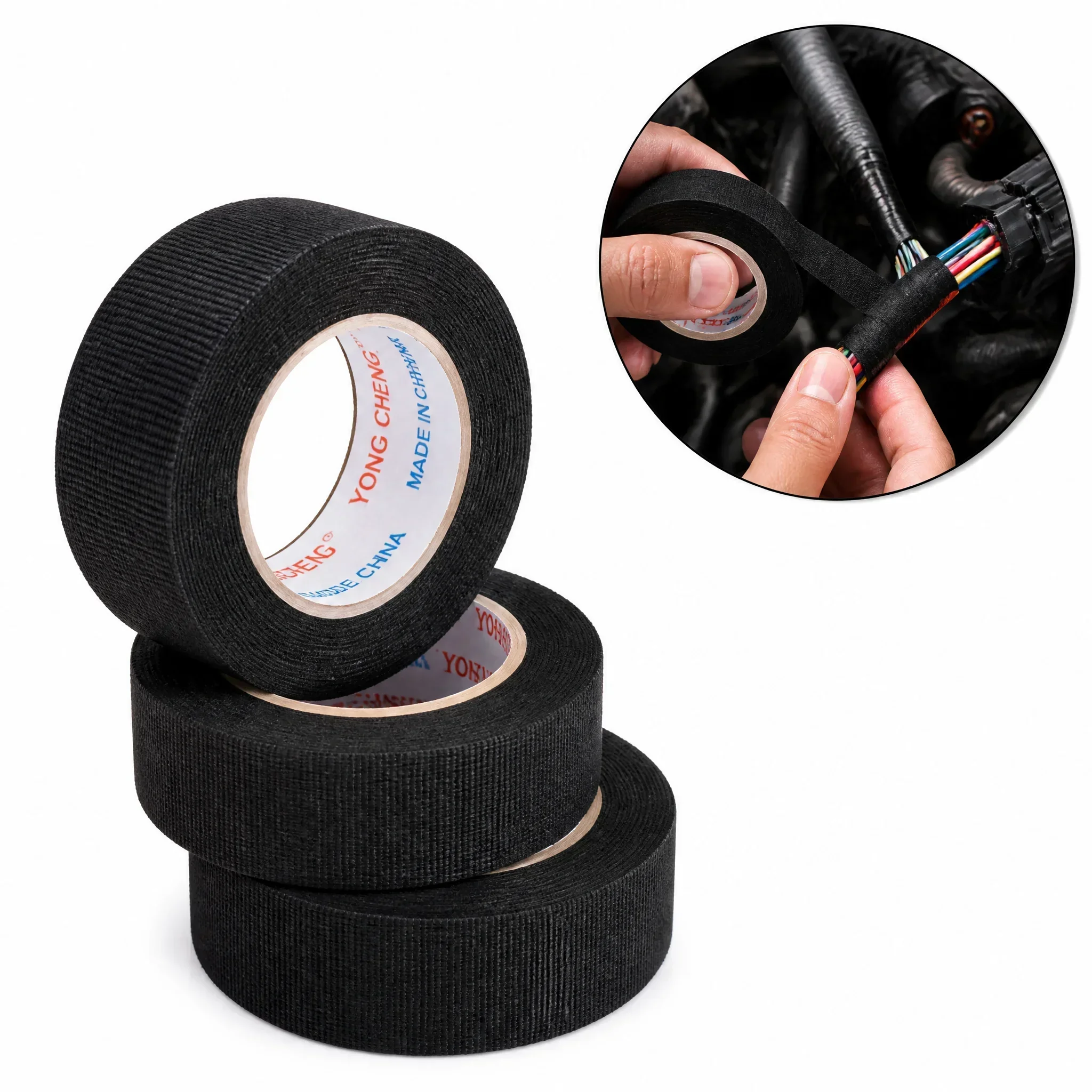 Black Heat Resistant Electrical Fabric Tape Waterproof Flame Retardant Wire Harness Wrap