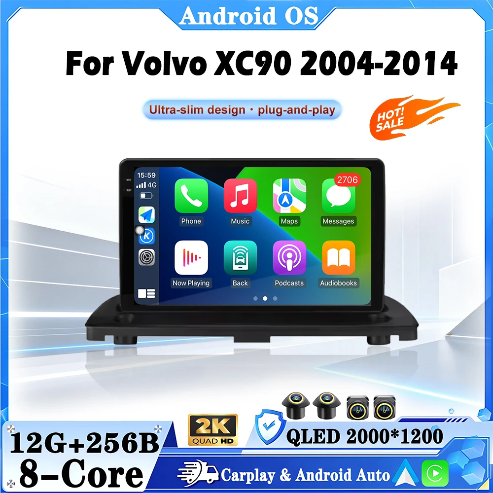 Radio de coche Android 16 de 9 pulgadas para Volvo XC90 2004-2014, GPS, navegación, Carplay, reproductor multimedia, estéreo para auto