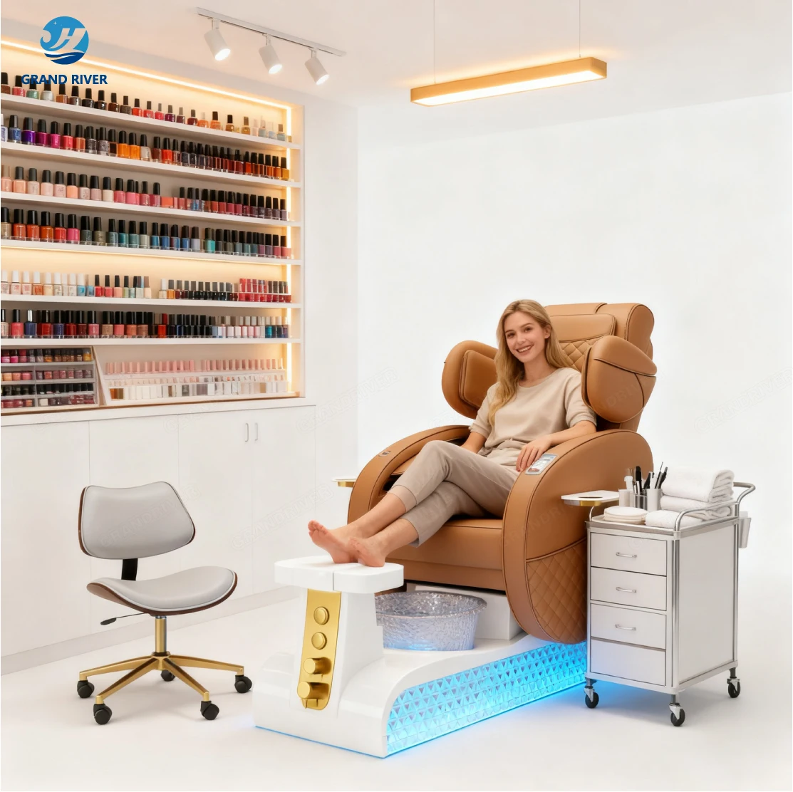 Luxury Modern Reclining Electric Manicure Massage Chairs Nail Salon Foot Spa Pedicure Platform With Led Bowl