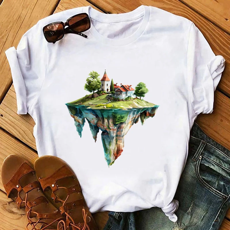 Cartoon DTF Heat Transfer Floating House Mushroom Houses & Castles Patch For Children's Clothing Iron On Stickers Vinyl Washable