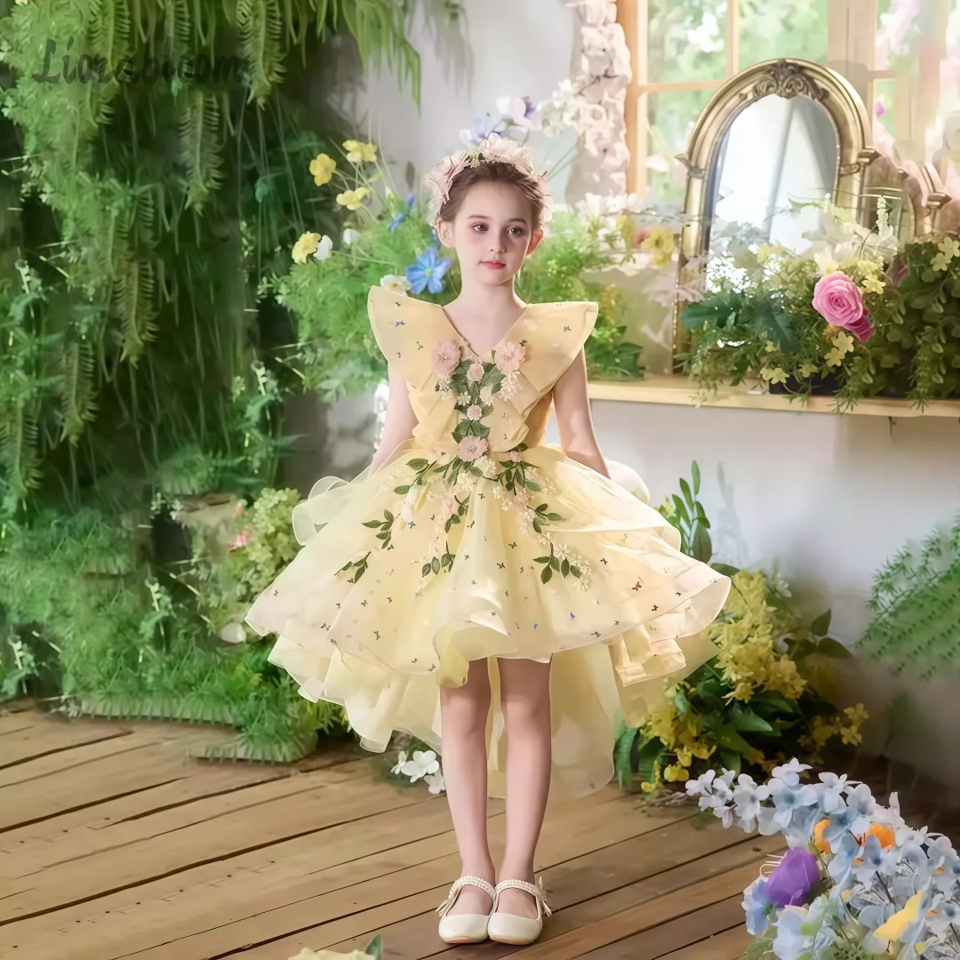 

Girls' Woodland Style Dress Flower Girl Gown Party Dress Princess Dress Elegant Girls' Dress Elegant Yellow Tulle Dress