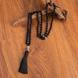 Preghiera musulmana islamica Tasbih 99 perline rosario 8mm onice nero annodato collana braccialetto gioielli