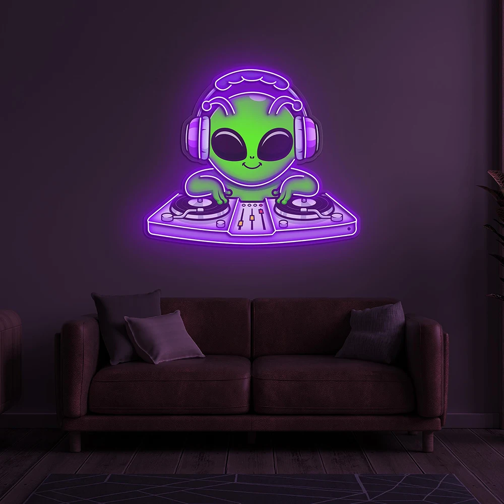 Alien Playing Dj Neon Sign Gaming Room Kids Room Wall Decor Custom Sign Music Bar Club Home Wall Art Decoration Led Neon Light