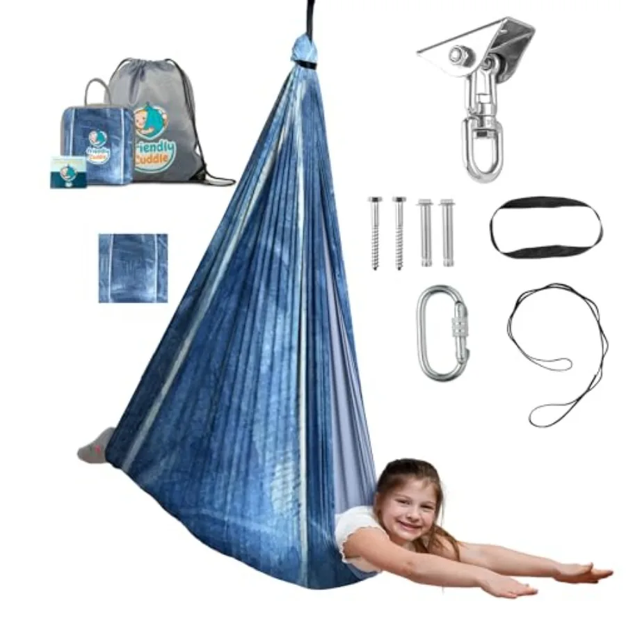 

Indoor Sensory Swing for or Outdoor Holds 300lbs, Double-Layer, and 360° Swivel, Calming Compression Therapy Swing Hammock for