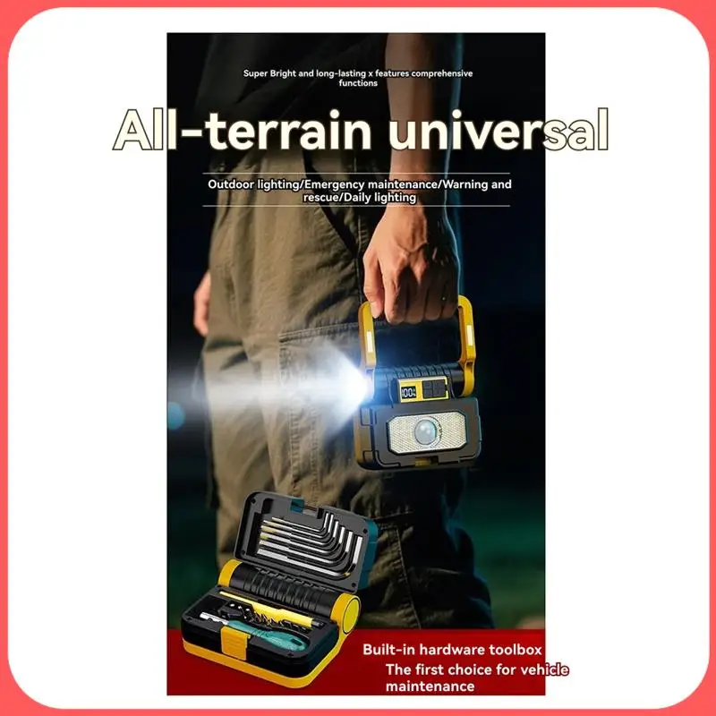 

AA89-Solar Power LED Flashlights Multifunctional Portable Light Rechargeable Camping Work Light Built In Hardware Tool Box