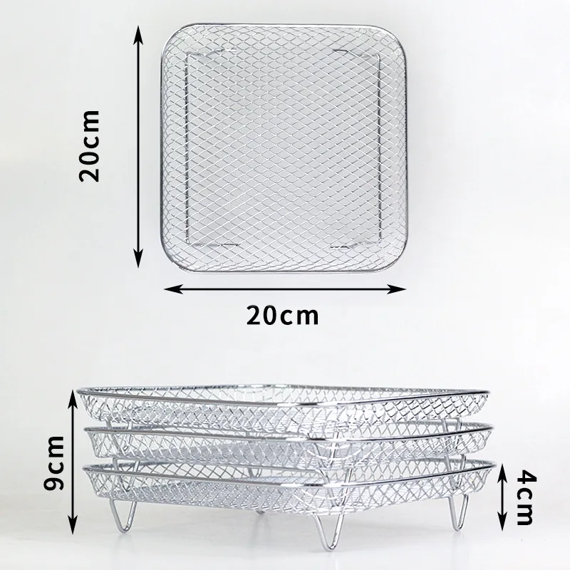 3-layers Air Fryer Rack Stainless Steel Stackable Grid Grilling Rack For Air Fryer Basket Tray Air Fryer Accessories