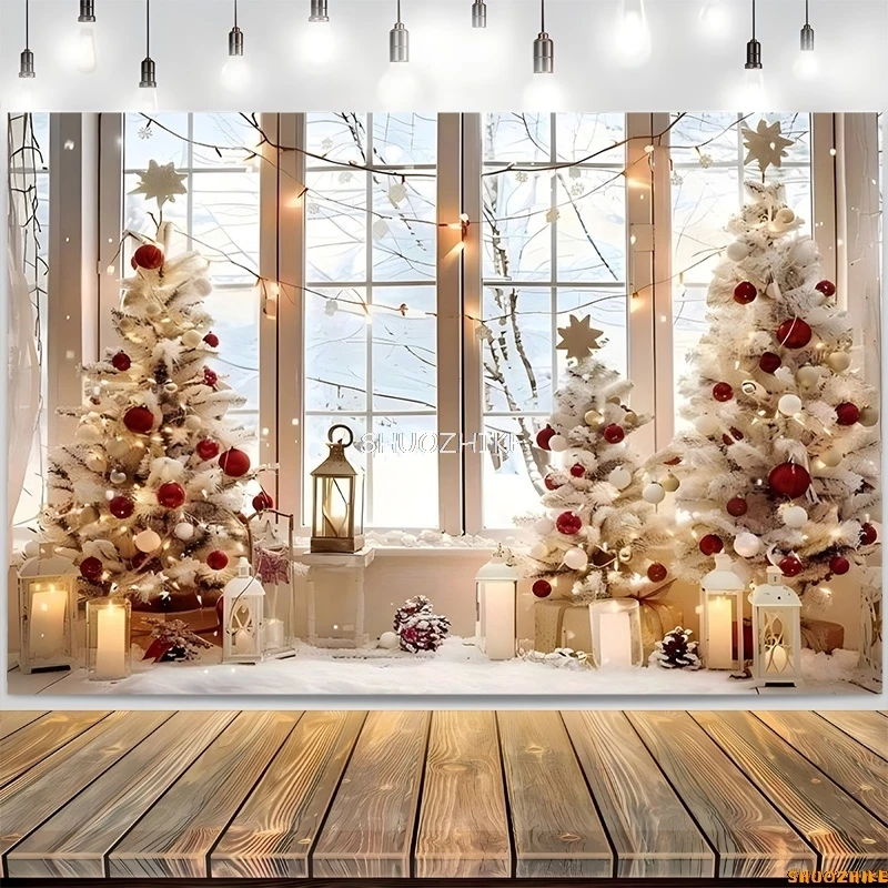 عيد ميلاد سعيد إكليل نافذة بريق التصوير خلفية سنة جديدة سعيدة خلفية الأسرة عطلة الطرف الديكور RR-36