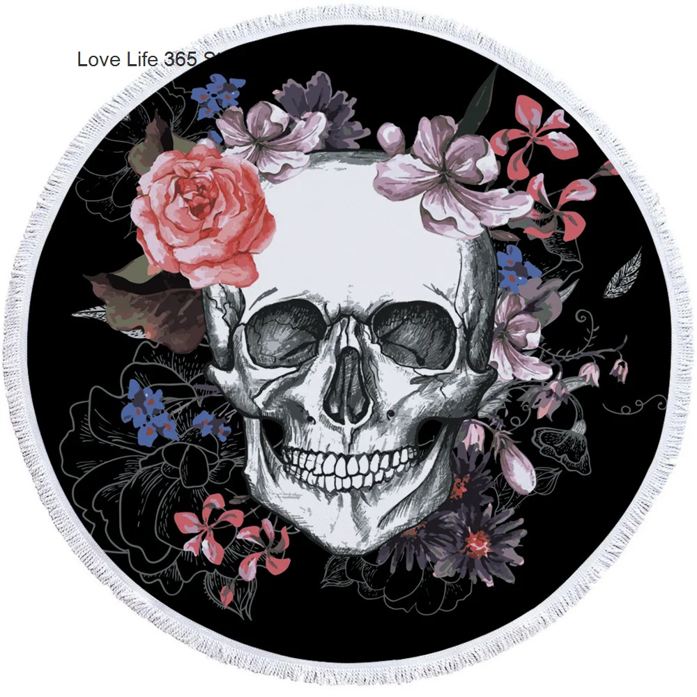 

Skull And Rose Round Beach Towels Summer Fashion Thick Bath Towel Microfiber Fabric 150cm Size Swimming Travel Sport Adult Kids