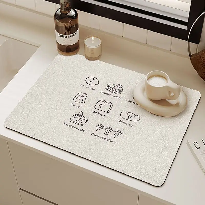 Cherry Cake With Rice Background Kitchen Drainage Mat, Anti Slip Coffee Machine Tableware, Protection Mat
