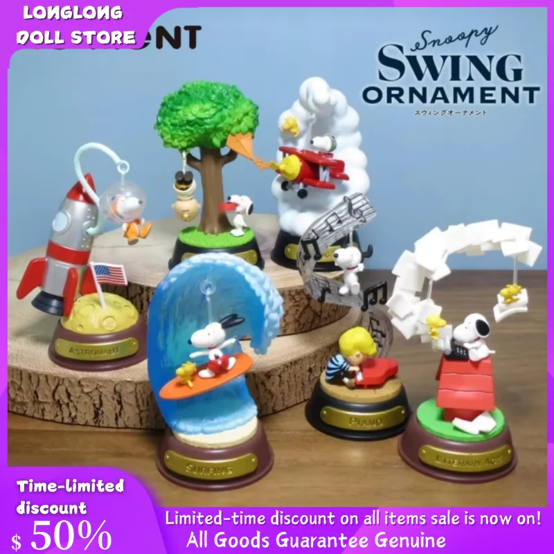 

Re Ment Original Peanuts Anime Sno opy SWING ORNAMENT Surfing Piano Action Figure Model Toys Collectible Ornaments For Kids Gift
