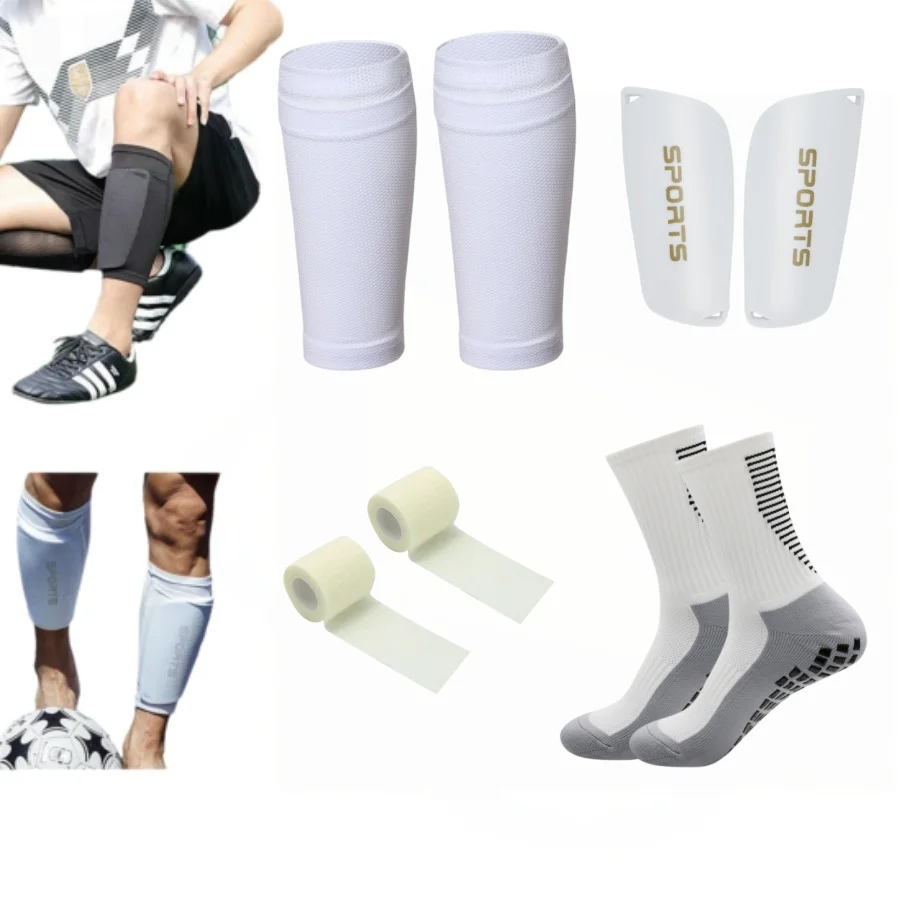 4Pcs Soccer Accessory Set Shin Guard Fixing Sleeves Anti‑Slip Socks Shin Pads Sport Tape for Football Training