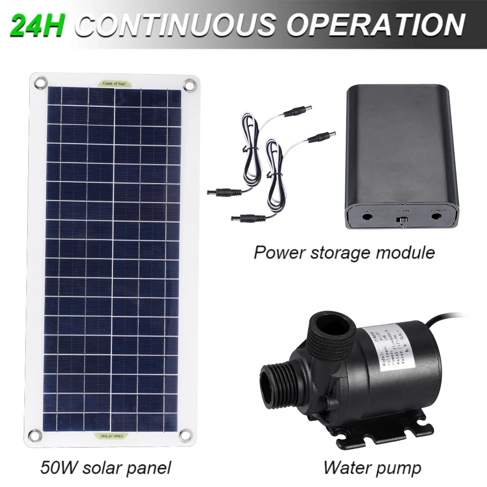Bomba de agua Solar sin escobillas, Kit de decoración de jardín, 50W, 800l/H, cristal único, silicona, Ultra silencioso, trabajo continuo para