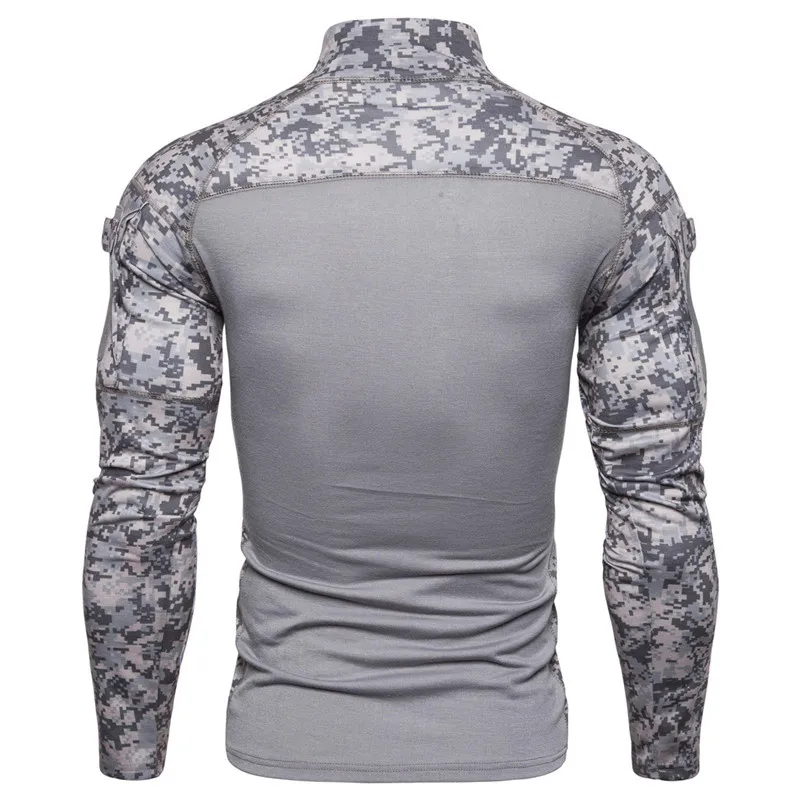 Tactical Tops Long sleeved T-shirt Men Zipper Pocket Clothing 2024 Men\'s Military T-shirt Outdoor Elastic Fitness Camo