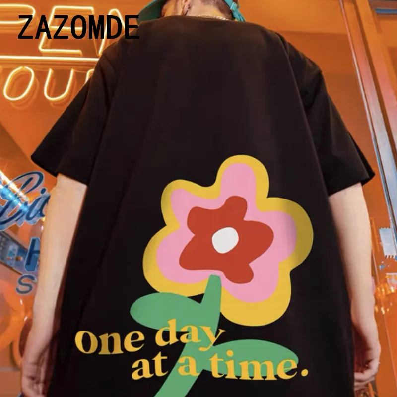 ZAZOMDE 2024 Floral Printed Man All-match Loose Long Sleeve T-shirt Out Wearing Summer Top O-neck Casual Cotton Tees