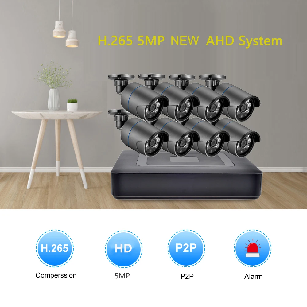 Gadinan 5MP AHD DVR CCTV System Kit HD Outdoor Camera Motion Detection 3.6mm Smart IR-Cut Night Vision P2P Surveillance Set XMEy