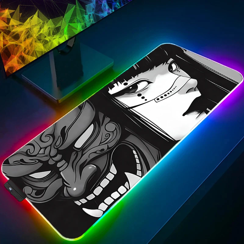 Kawaii Muismat Anime Schattig Meisje Gabinete Gamer RGB Computer Duivel Oni Masker Bureaumat LED Toetsenbord Gaming Accessoires Muismat