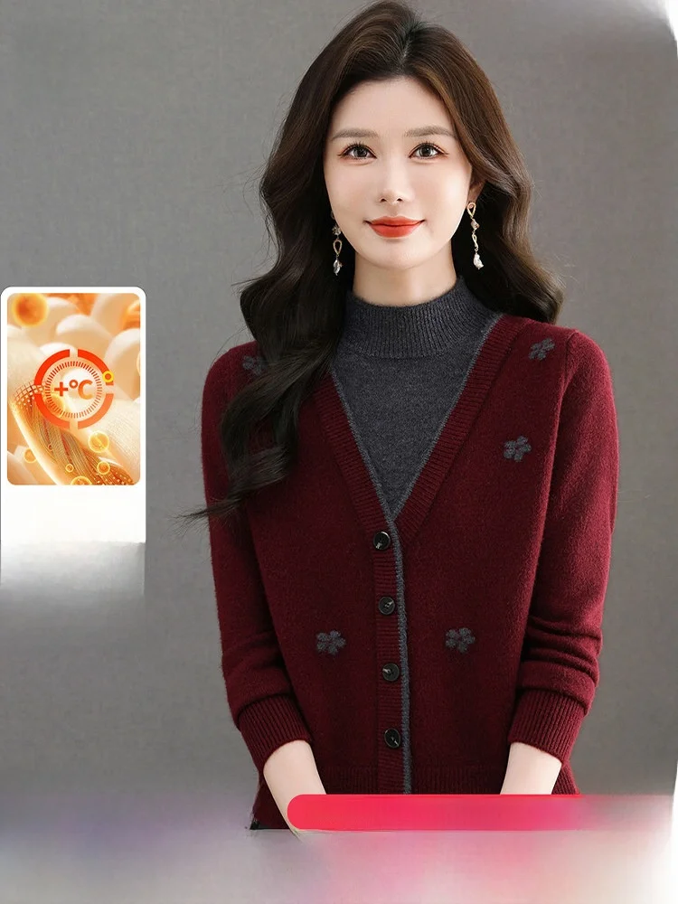 

Casual Knitted Long Sve Women's Base Layer Sweater Fake Two-Piece Sle Spring Faionable Anti-Aging Soft Polyester Blend