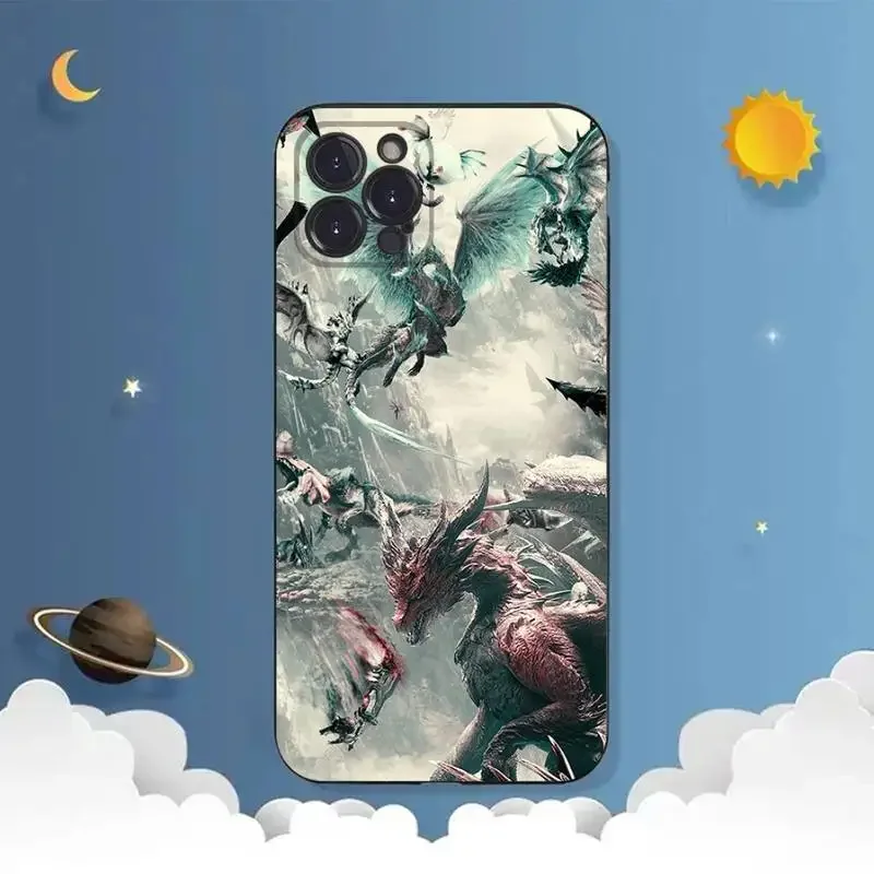 M-Monster Hunter Game Phone Case For iPhone,11,12,Mini,13,14,15,PRO,XS,MAX,X,XR,6,7,8,Plus Black Shell