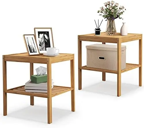 

Nightstand , 2-Tier w/Bottom , Square End Beside Sofa & Bed, Compact Nightstand for Small Space, Bedside Room, Bedroom Mesas