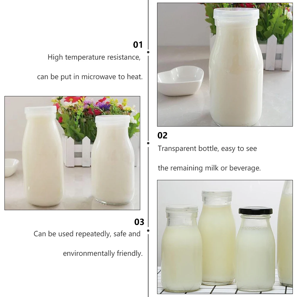 

6 Pcs Glass Bottle Milk Storage Bottles Reusable Foldable with Lids Breakfast Yogurt