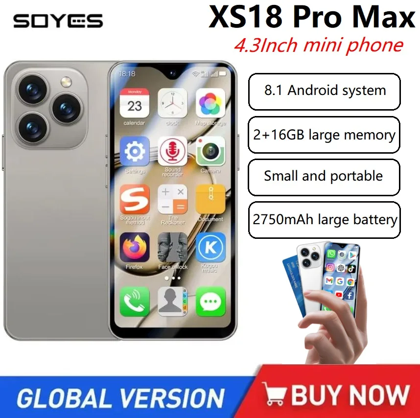 SOYES XS18 Pro Max Mini telefono da 4,3 pollici 2 GB RAM + 16 GB ROM Rete 4G 2750 mAh Telefoni cellulari Google Play Store Doppio SIM Cellulari