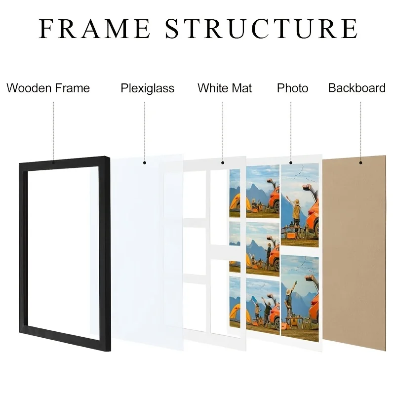 11x14-inch Wooden Wall Art with Spacer, 5 Compartments, 3.5x5.5-inch Collage Frames, Couple's Commemorative Set, 1 Piece