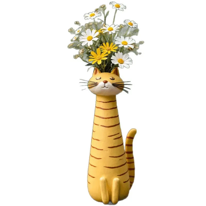 Cute cat shaped flower device, creative desktop vase, universal dried flowers, home decoration ornament