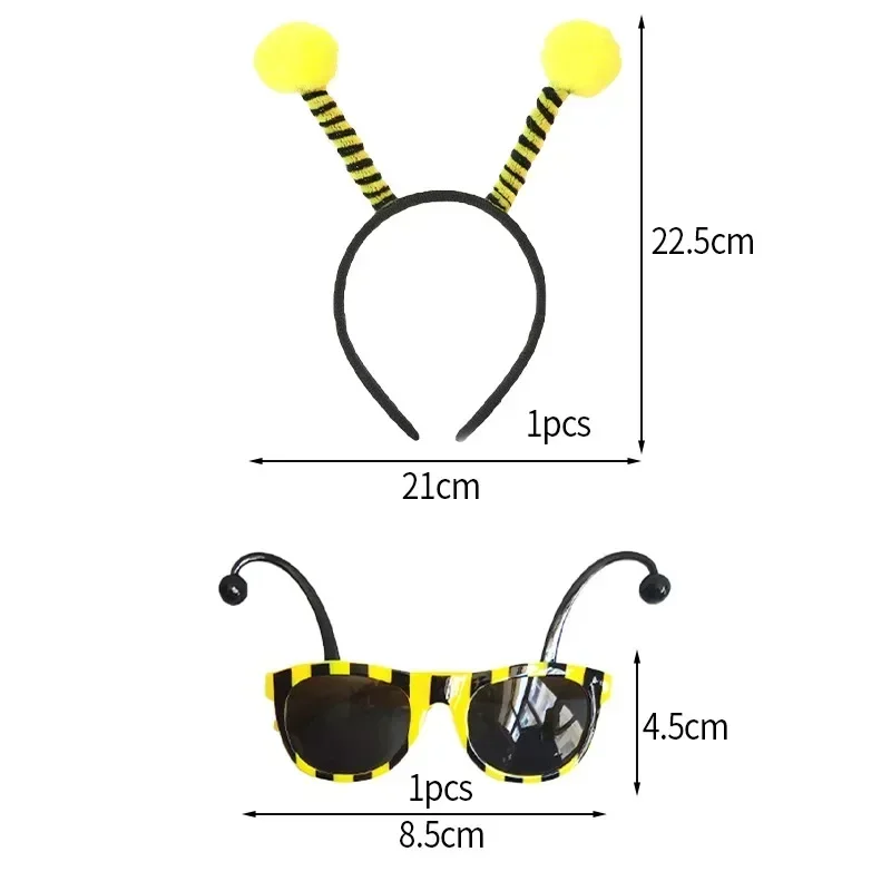 10Pcs Complete Christmas Bee Costume Accessories Antenna Headband Sunglasses Halloween Bee Party Cosplay Party Holiday Dress Up