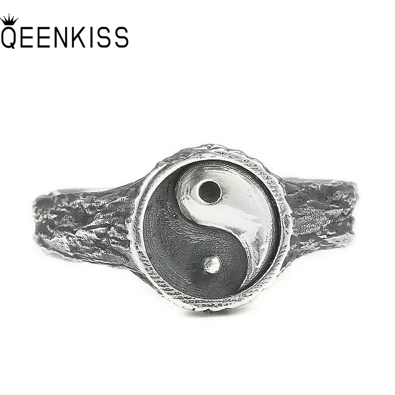 QEENKISS 925 Sterling Silver Vintage Eight Trigrams Rings for Women Men Birthday Wedding Party Christmas Father Boy Gifts RG7148