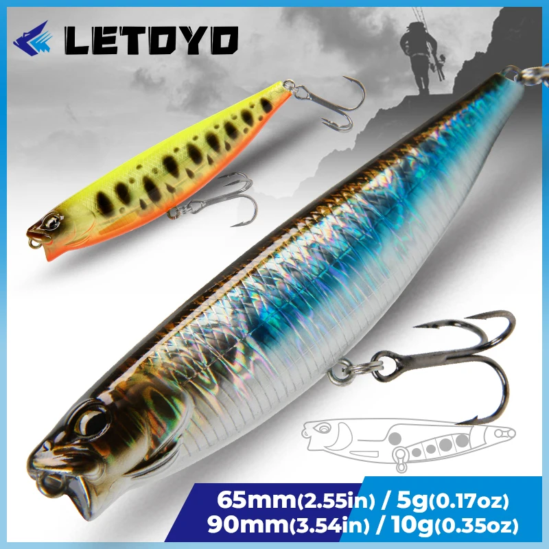 Isca artificial LETOYO 65mm 5g/90mm 10g, tipo pencil, para pesca de superfície, ação walk-the-dog, flutuante, para pesca de robalo e lúcio.