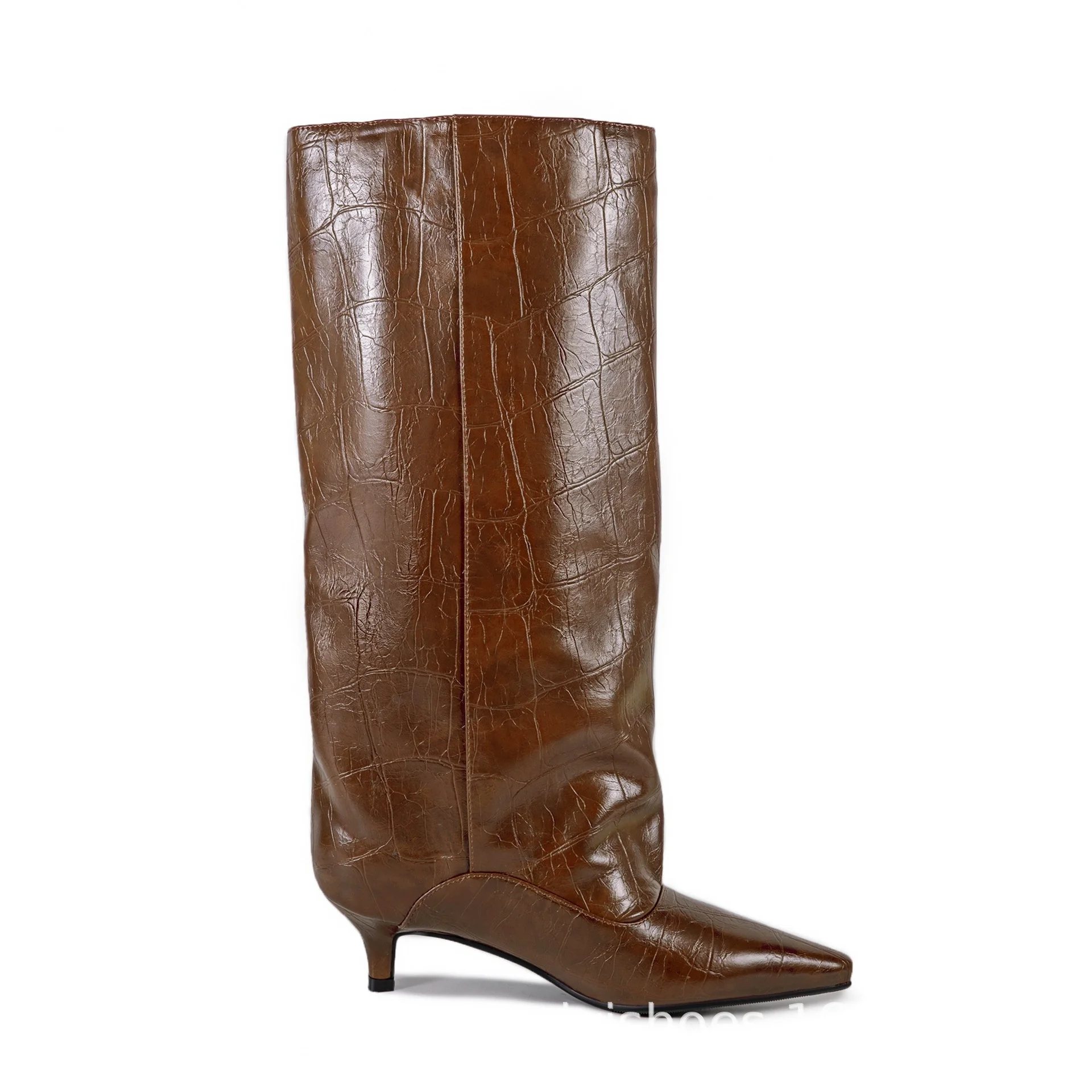Damen Frühlings- und Herbststiefel mit Katzenabsatz, weitem Schaft, kniehoch, modisch, spitz zulaufend, Größe 35-45, mit niedrigem Absatz, mittelhohe Stiefel.