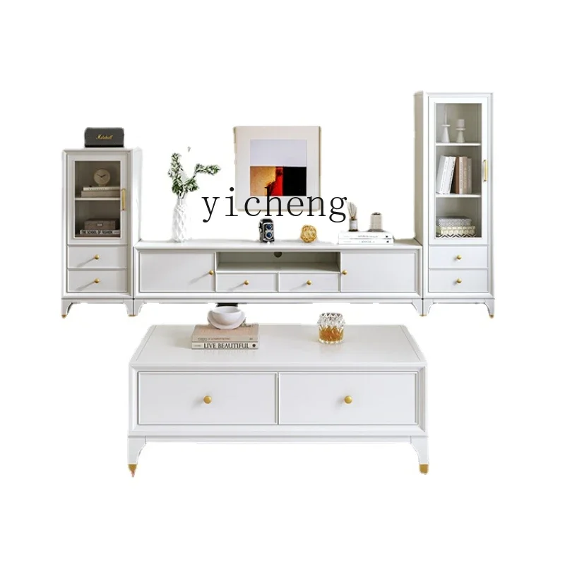 

ZK Light Luxury Solid Wood White Modern TV Cabinet and Tea Table Combination Suit Furniture Simple