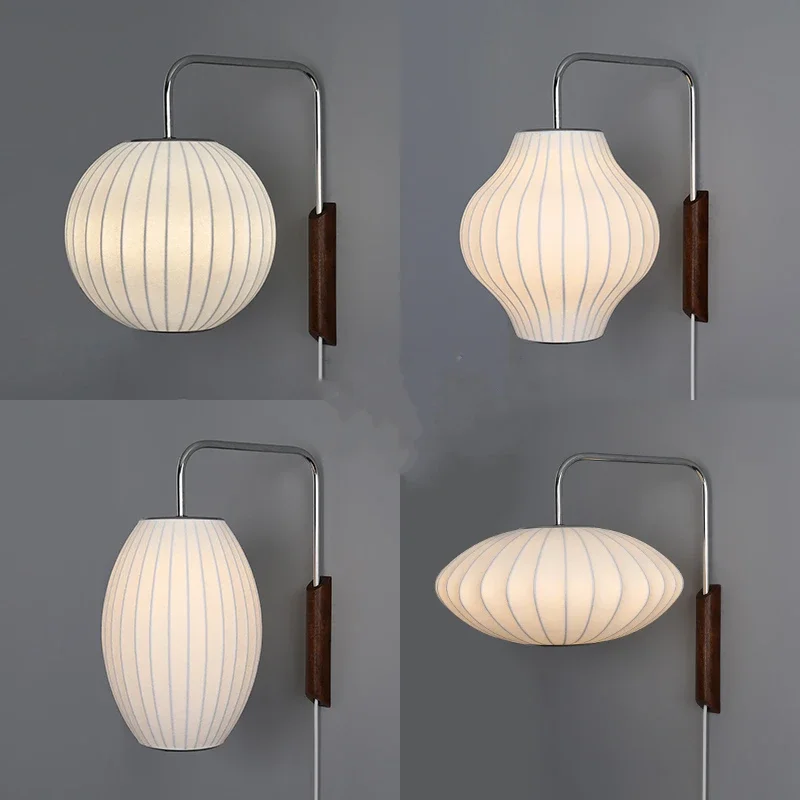 

Modern Nelson Ball Wall Sconce Modern Japanese Wall Lamp for Living Room Bedroom Home Bedside Office Hotel Silk Cloth Lamps