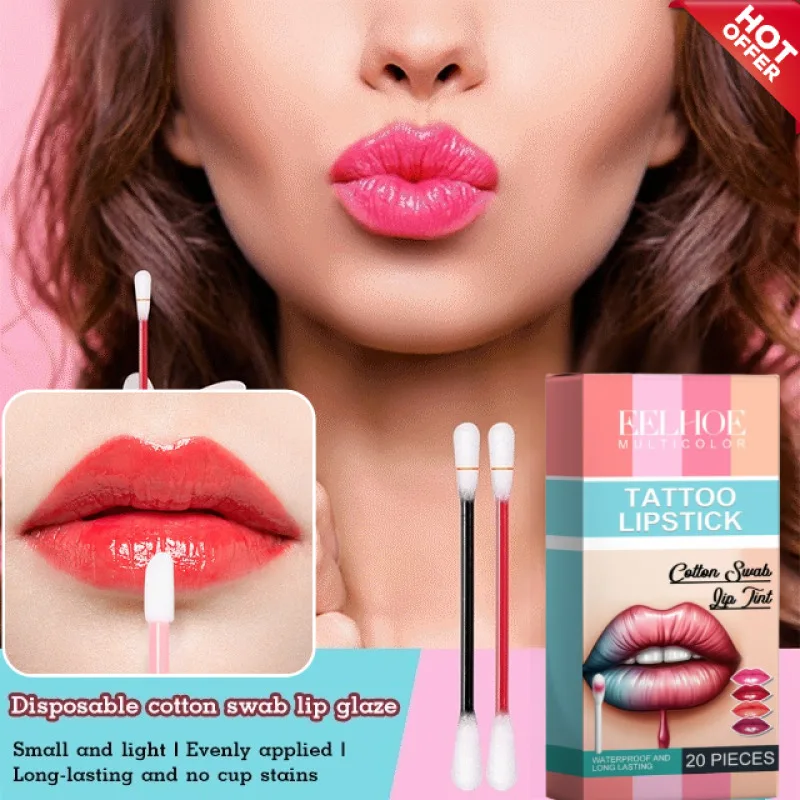 EELHOE Cotton Swab Lip Glaze Soft mist moisturizing moisturizing not easy to fall off portable disposable cotton swabs lip glaze