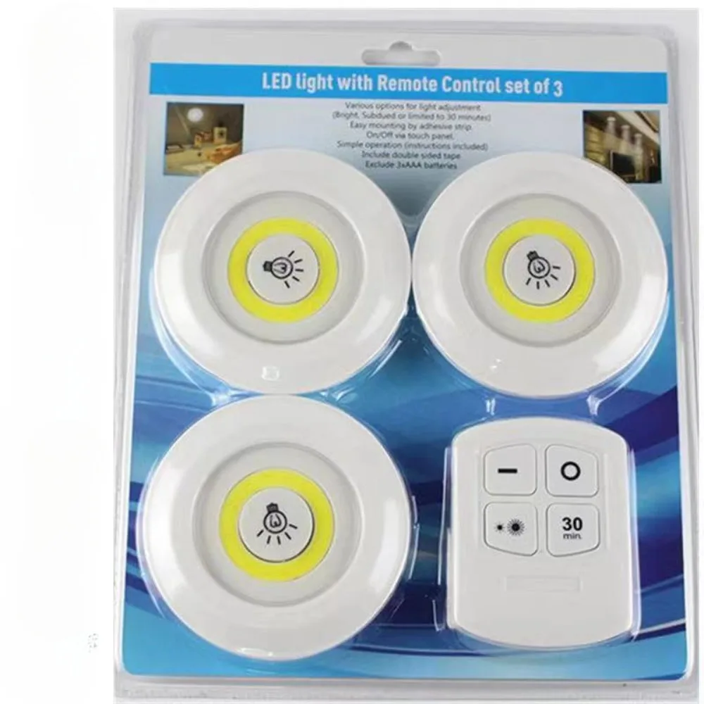 Luz Noturna de Sensoriamento Remoto, Lâmpada de Cabeceira, Roupeiro Quarto e Luz do Armário, Pequenas Luzes de Toque, Cob, 1 Controle Remoto, 3Pcs