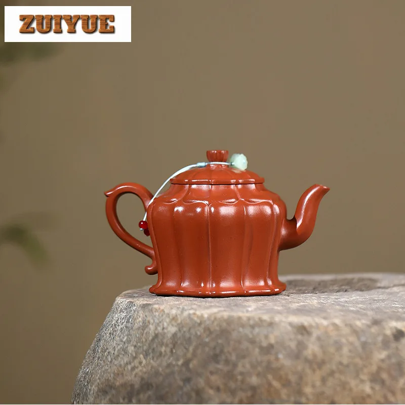 

310ml Ancient Yixing Purple Clay Teapots Handmade Rib Palace Lantern Pot Raw Ore Zhu Mud Tea Soaking Kettle Zisha Tea Set Craft