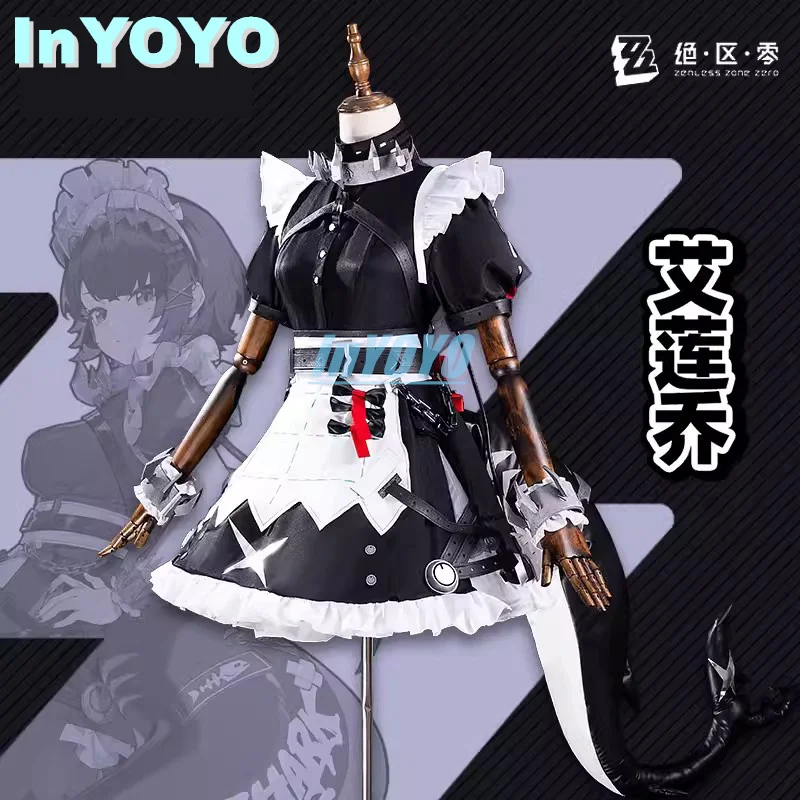 

InYOYO Ellen Joe Cosplay Zenless Zone Zero Costume Game Suit Lovely Maid Dress Uniform Tail Halloween Party Outfit Women XS-3XL