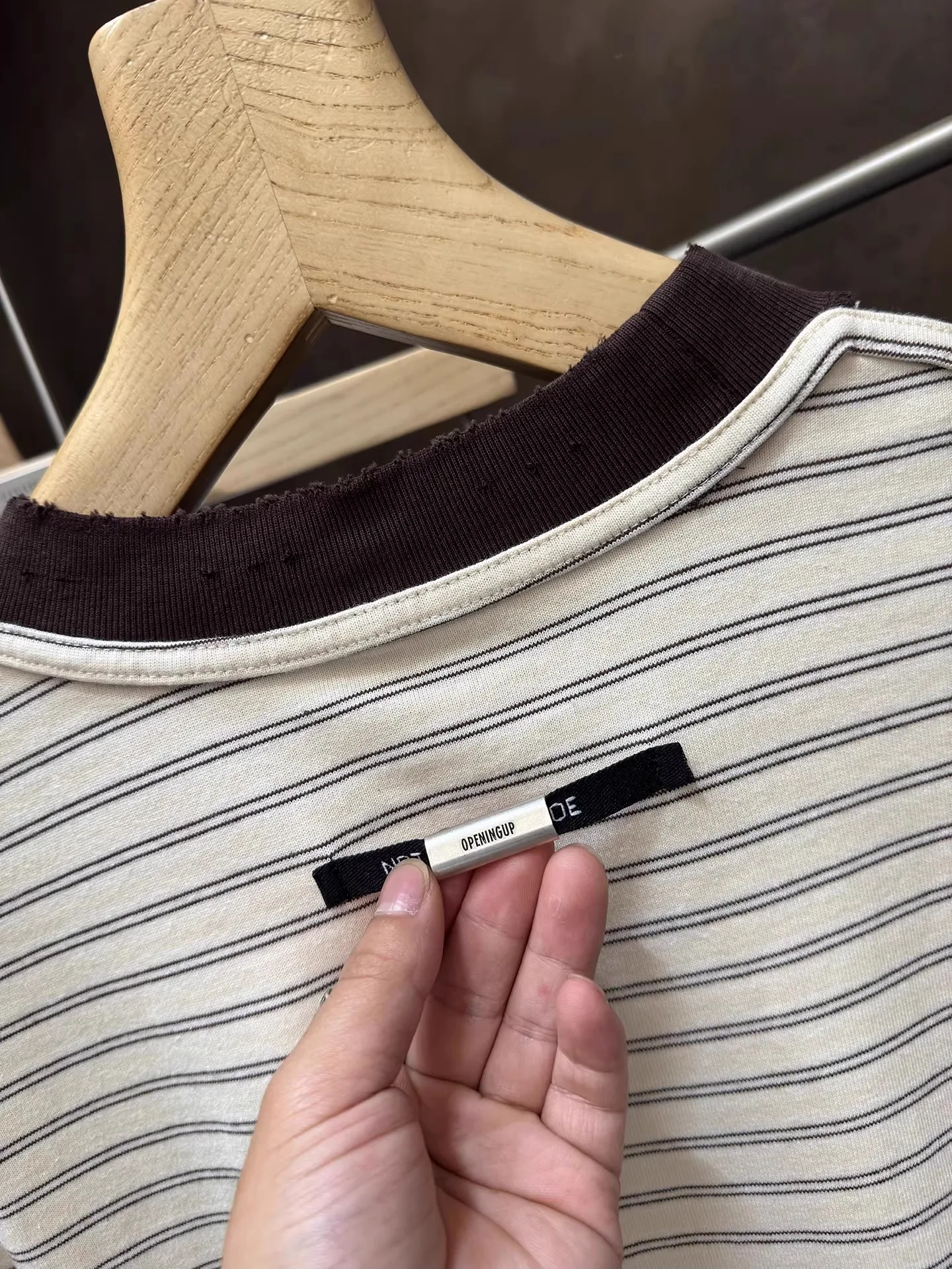 

Heavyweight 380g FOG High Street T-irt Men's Loose ort Sve Striped Anti-Stitch Design Casual Summer Top for Youth