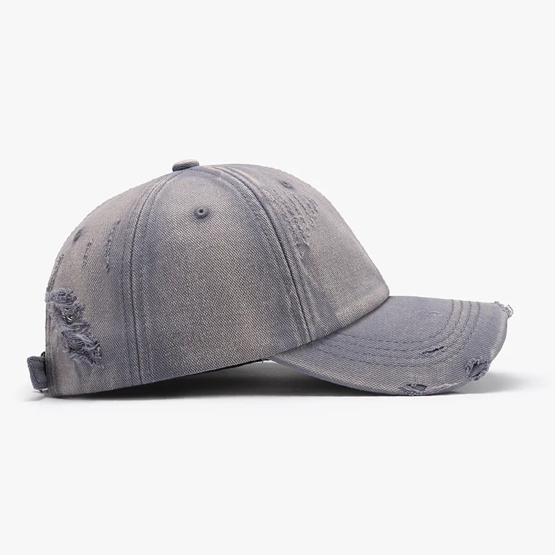 Washed distressed spring/summer soft-top coated plain baseball cap for men with large head circumference
