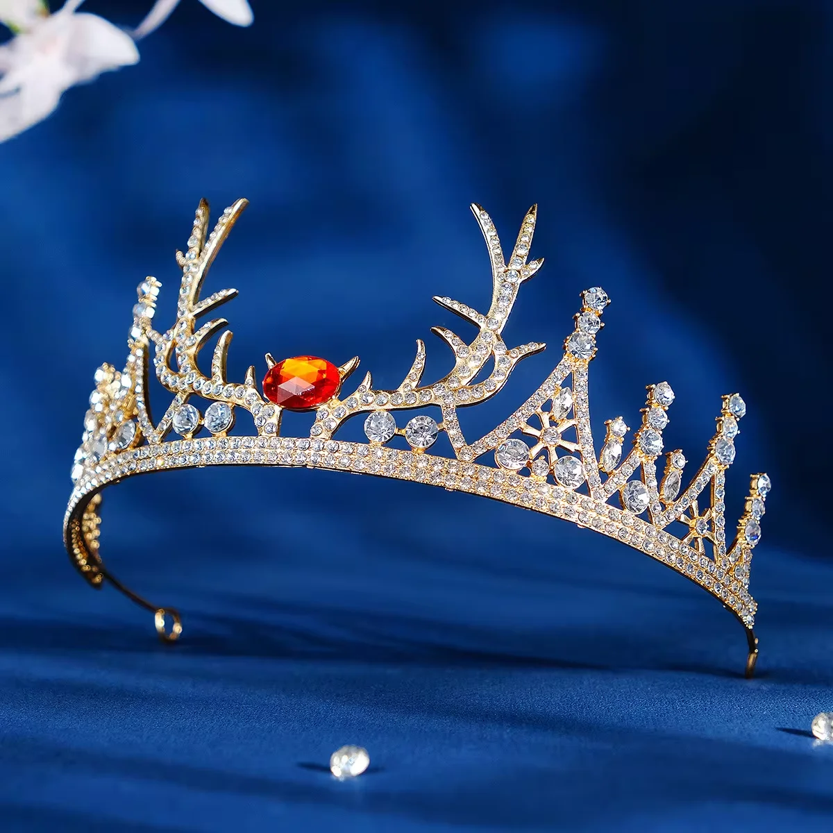 Custom Christmas Antler Crown Rhinestone Tiaras and Crowns Crystal Hair Jewelry Gold Color Headpiece