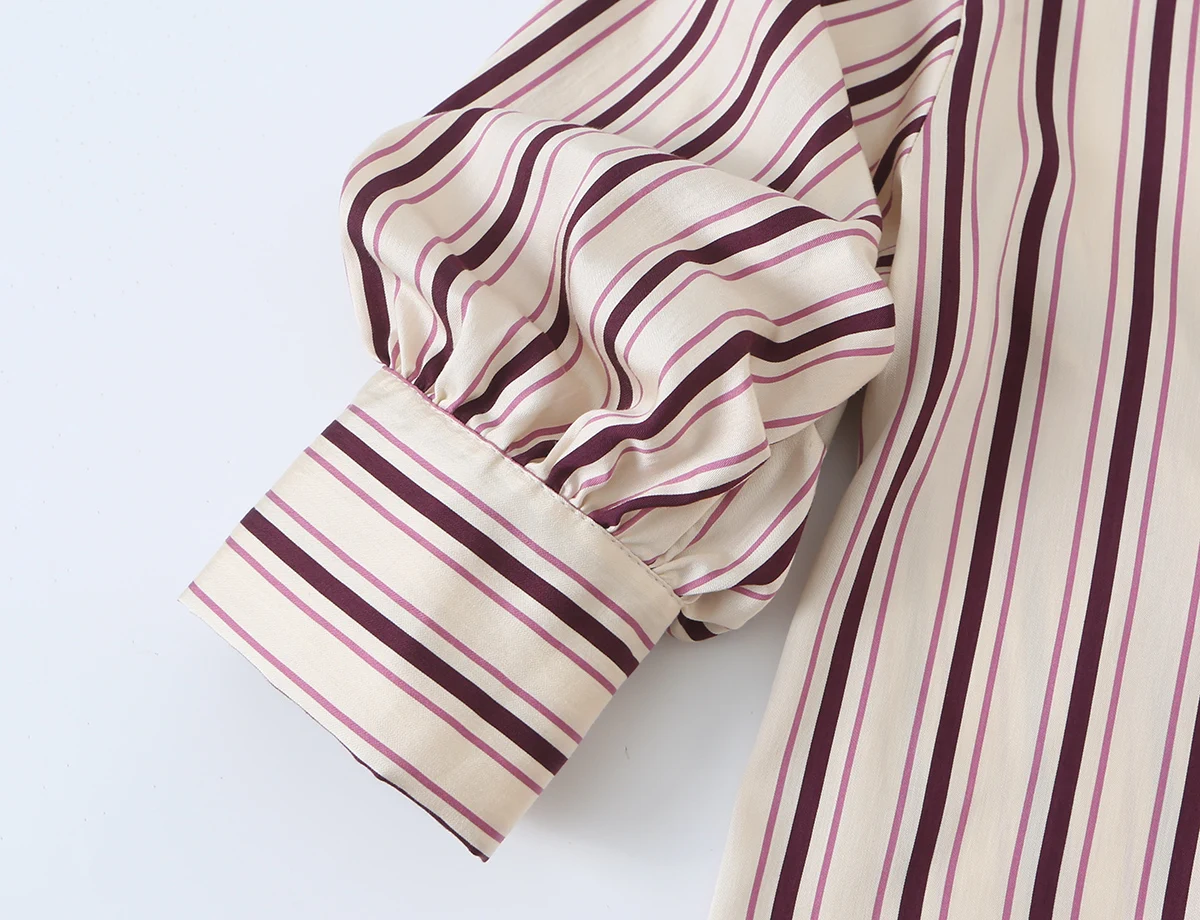 BSAY 2026 Herbstmode Damen Gestreiftes Hemd mit Reverskragen und Verstellbarem Roll-Up-Ärmel-Design, Knopfverschluss Vorne, Locker Geschnittene Freizeitbluse – Detail 7