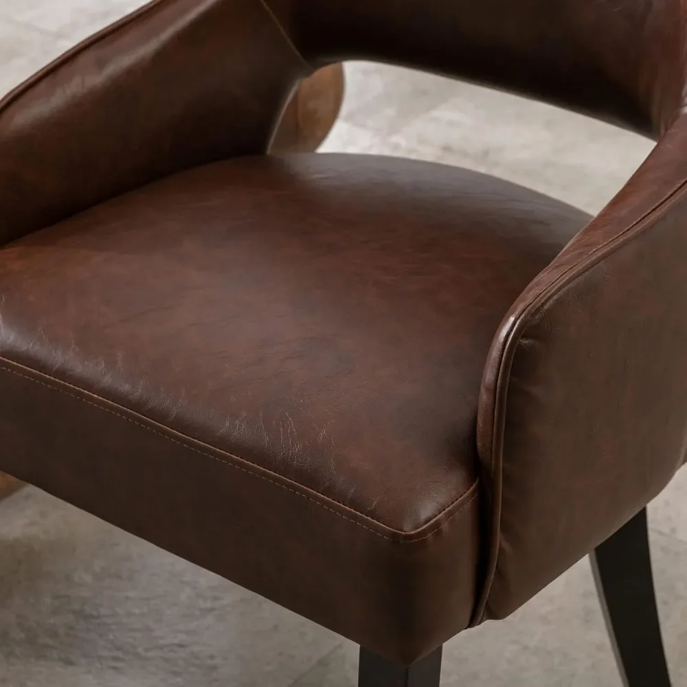 Bauernhaus-Esszimmerstühle, 2er-Set, gepolsterte Küchenstühle aus Leinen, Akzent-Beistellstuhl mit Beinen/Armlehne aus Massivholz