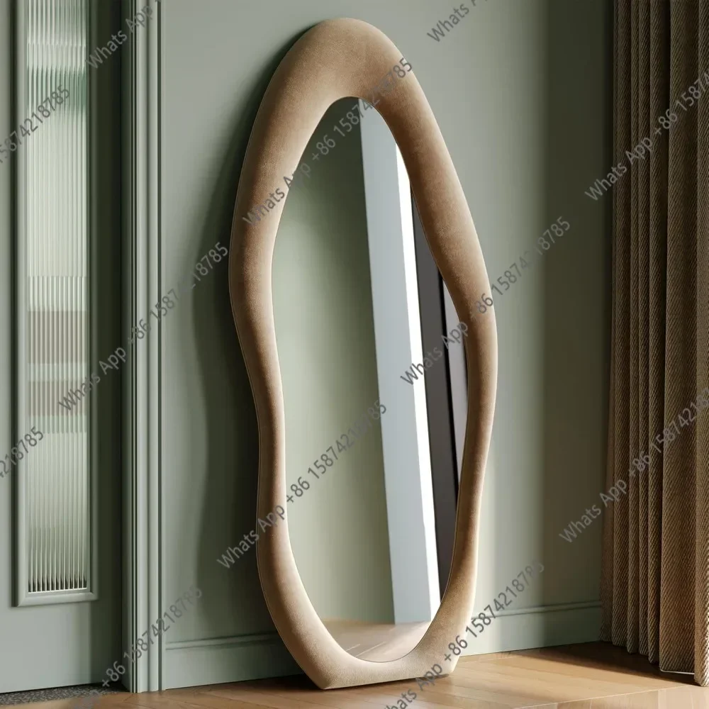 08 Sm 63x24 Inch Full-length Mirror, Irregular Wave Mirror Hanging Or Leaning Against The Wall In The Dressing Room/bedroom X
