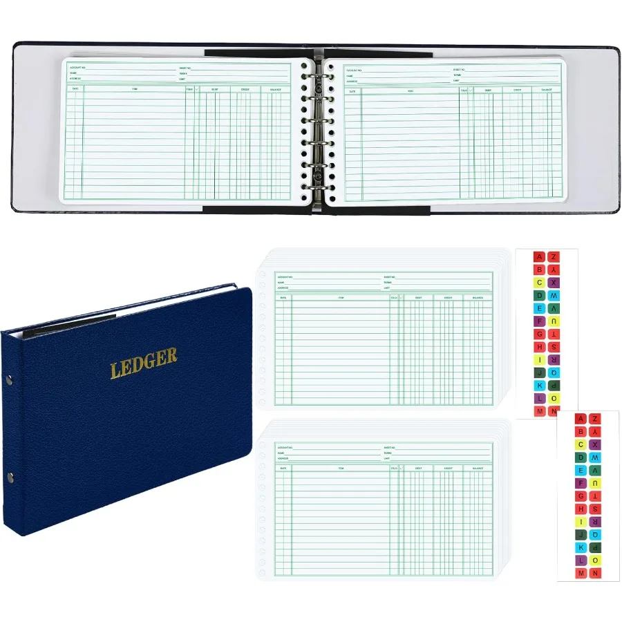 

Папка с кольцевой бухгалтерской книгой, 200 шт., 5x8,5 листов Ledger, маленькие индексные вкладки для бухгалтерского учета, бизнеса с дебетом, кредитной Bala