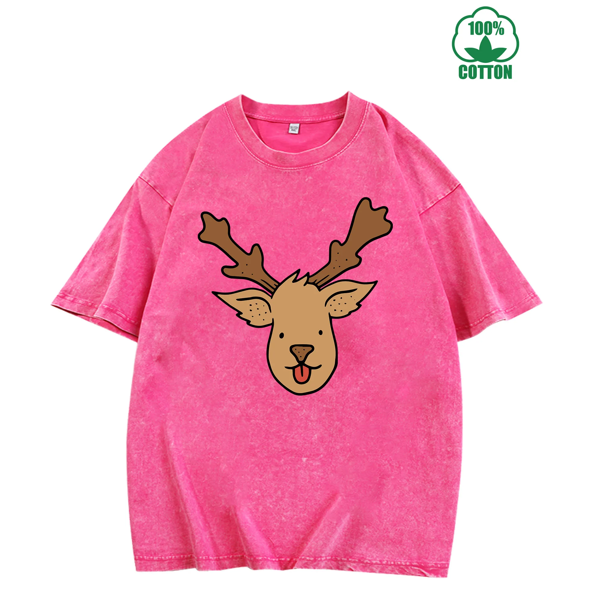 عيد الميلاد الرنة الجرافيك طباعة خمر غسلها تي شيرت 230 جرام 100% القطن للجنسين مريحة المتضخم الشارع الشهير #1