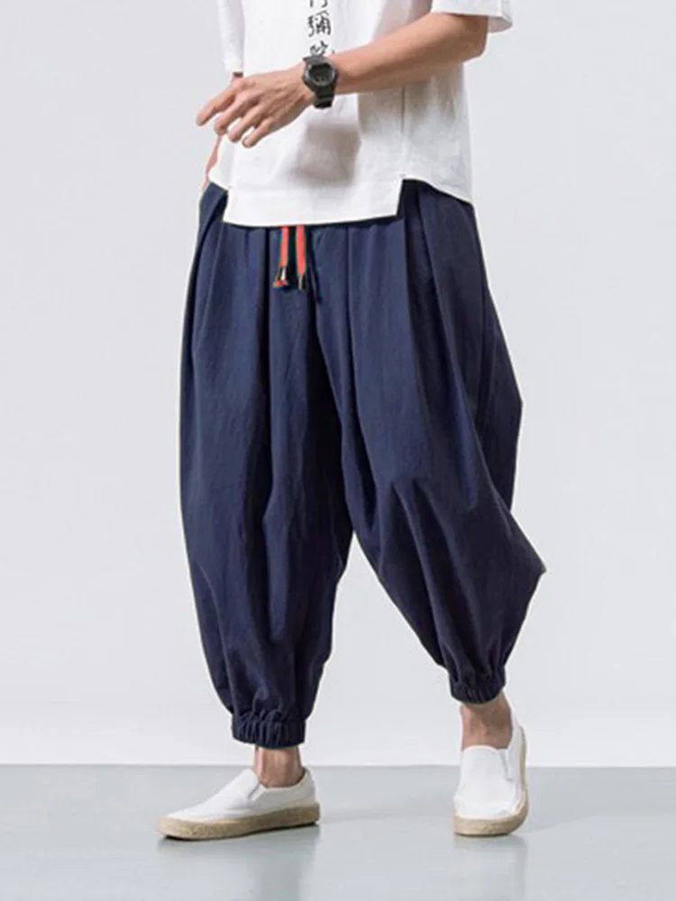 

Oversized Men's Haren Pants Loose Cotton Linen Sweatpants For Male High Quality Casual Elastic Wasit Joggers Trousers Men